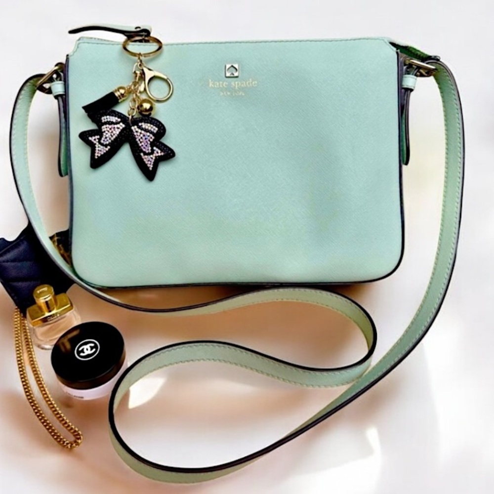 Kate Spade with free bag charm leather mint green crossbody bag shoulder tiffany - Picture 1 of 8